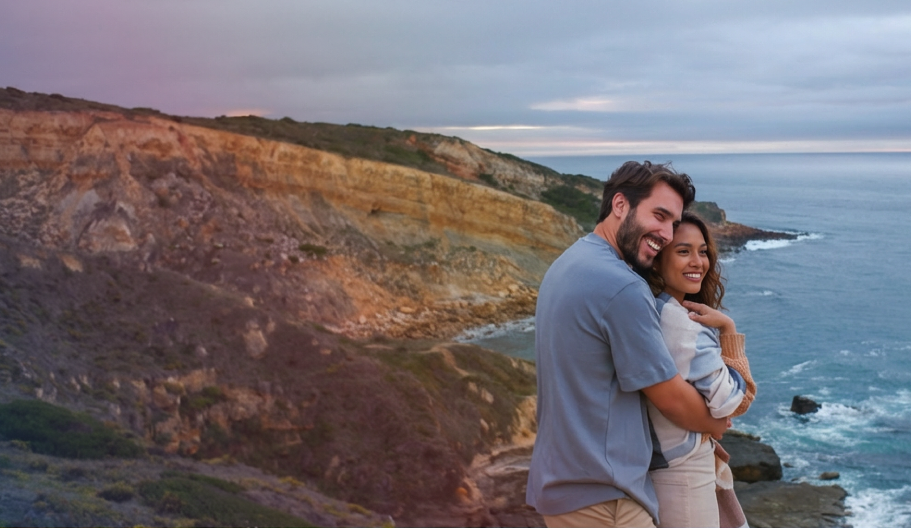 Couple embracing at sunset